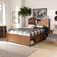 Baxton Studio MG0029-Walnut-Queen Riko Modern and Contemporary Transitional Walnut Brown Finished Wood Queen Size Platform Storage Bed
